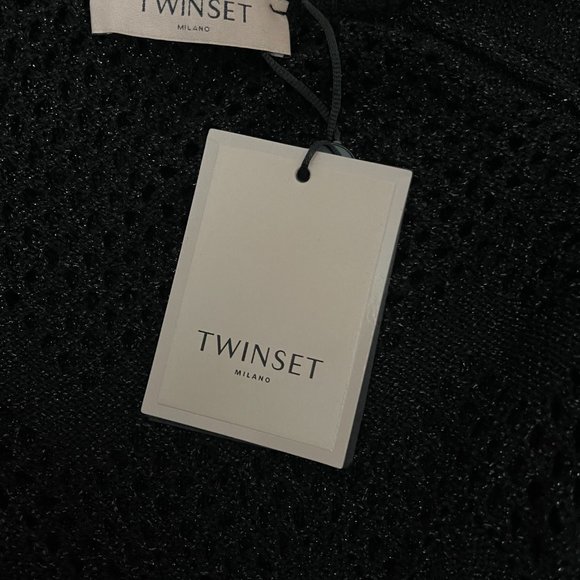 NWT TWINSET Short Sleeve Silver Sparkle Sweater - Picture 8 of 11